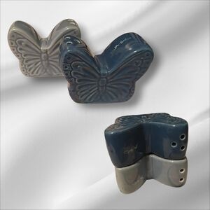 Ceramic Butterfly Salt and Pepper Shakers - Blue and Gray